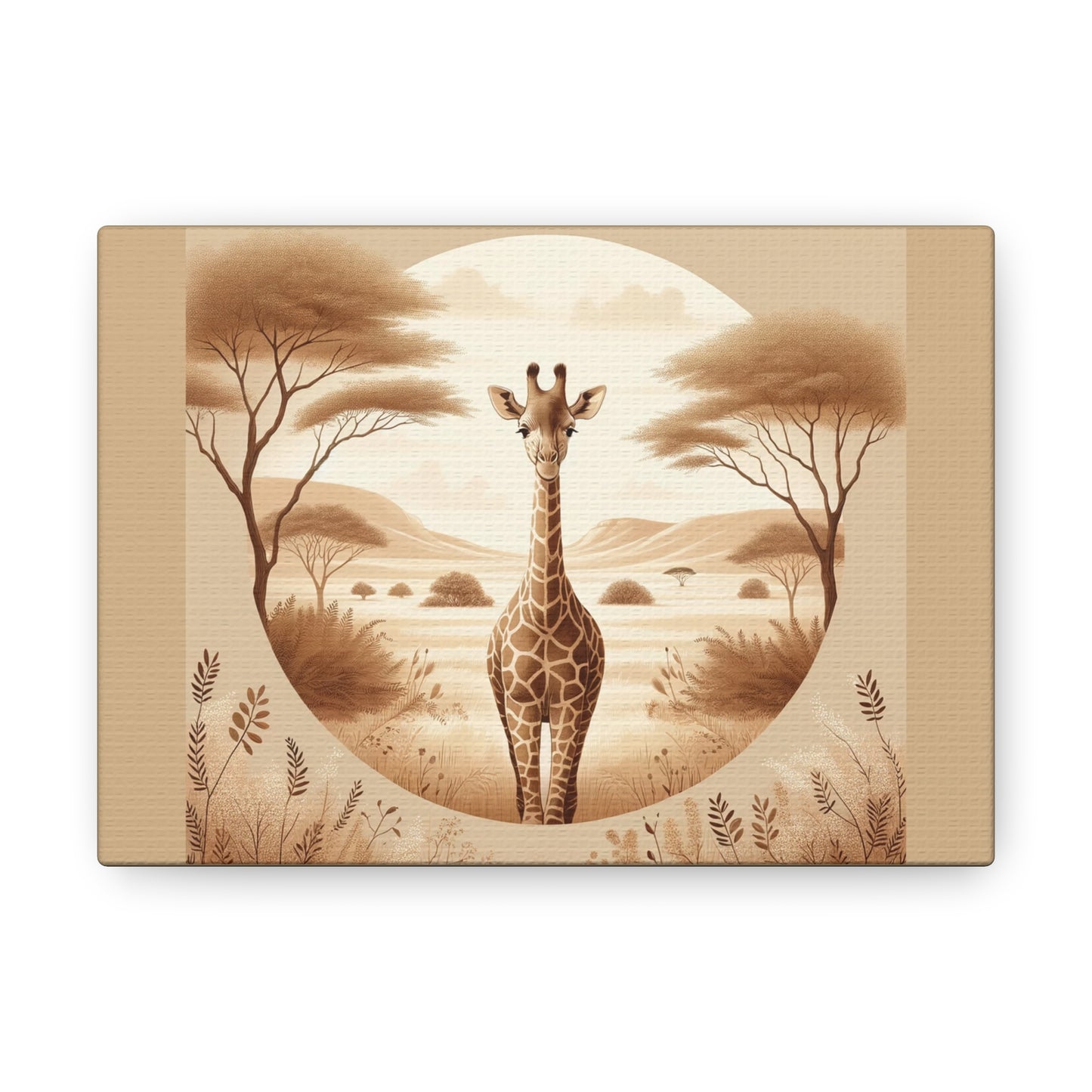 Vintage Giraffe Portrait -Tan Canvas Wrap