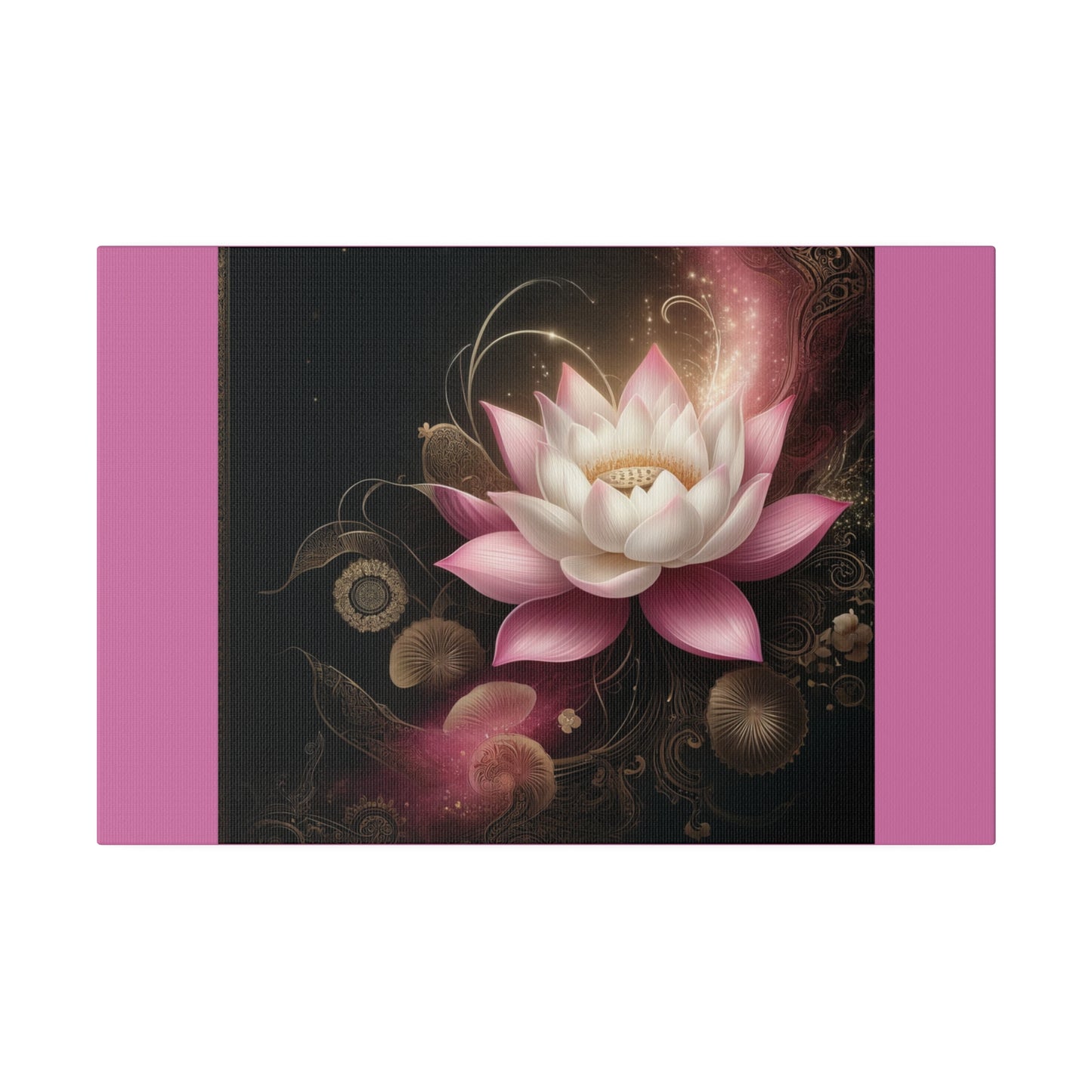 Ethereal Lotus Wall Art on Pink Stretched Canvas