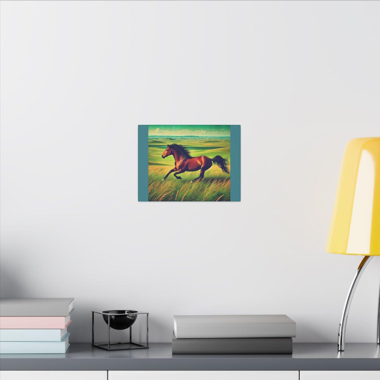 Vintage Green Canvas Gallery Wraps - Running Horse in Open Prairie