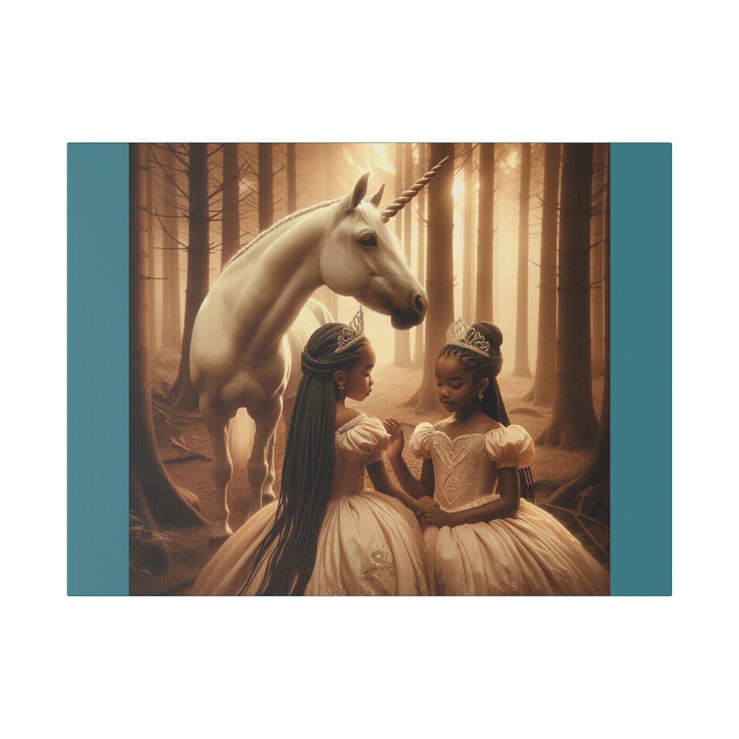 Princesses and Unicorn - Vintage Green Stretched Canvas