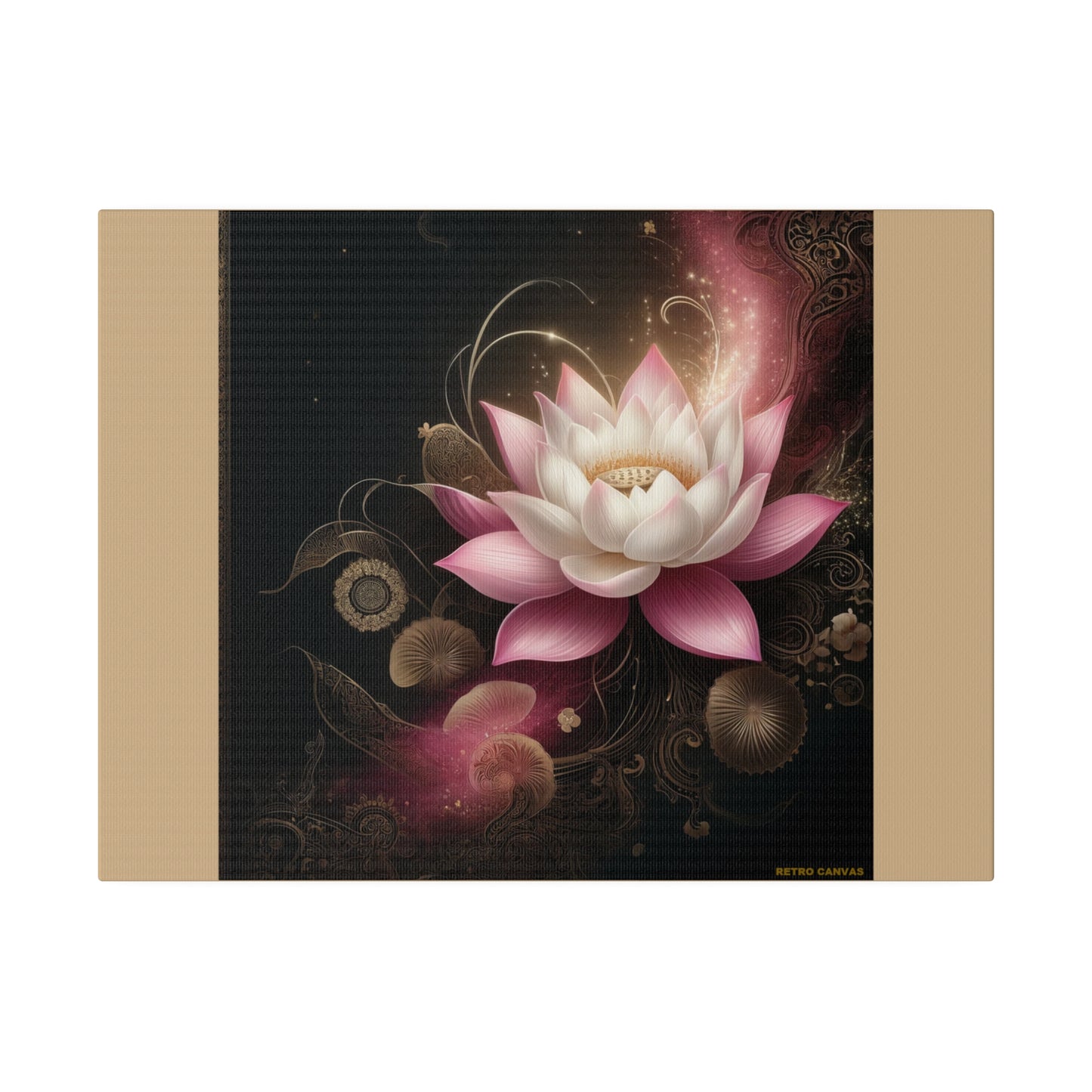 Ethereal Lotus Wall Art on Tan Stretched Canvas