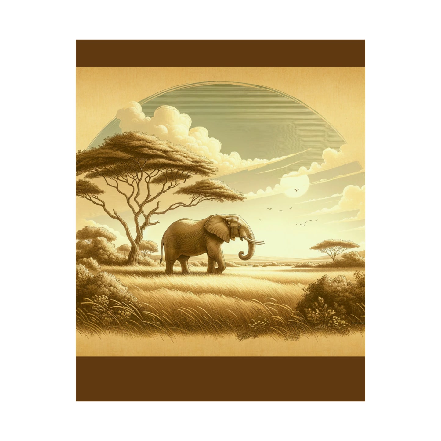 Elephant Safari Poster Art for Kids Room Wall Art for Nursery| Brown Matte Poster