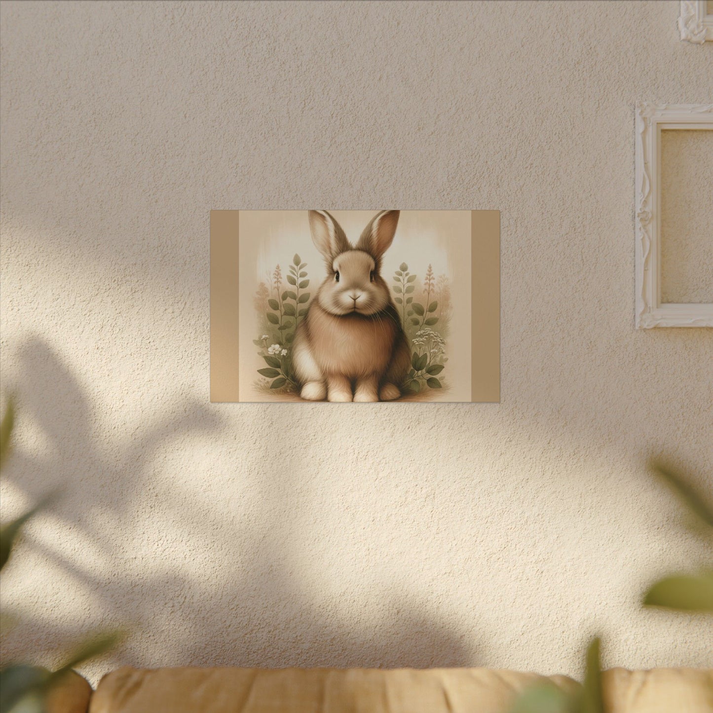 Portrait de lapin vintage - Toile enveloppée beige