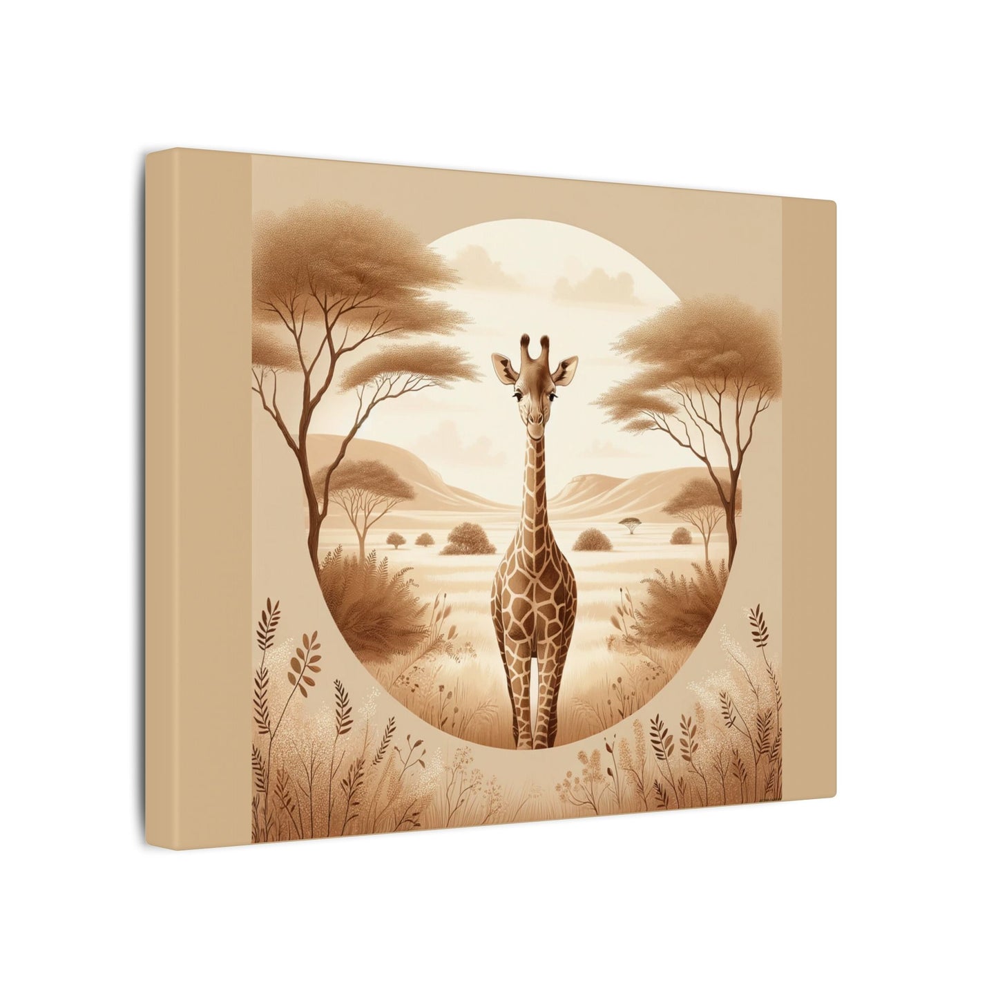 Portrait de girafe vintage - Toile enveloppée beige