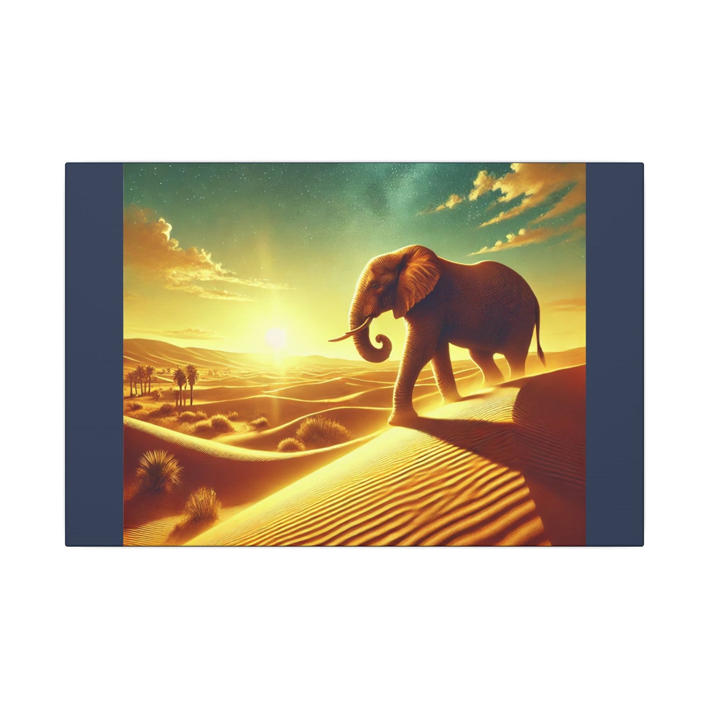 Elephant Starry Night -Vintage Blue Canvas