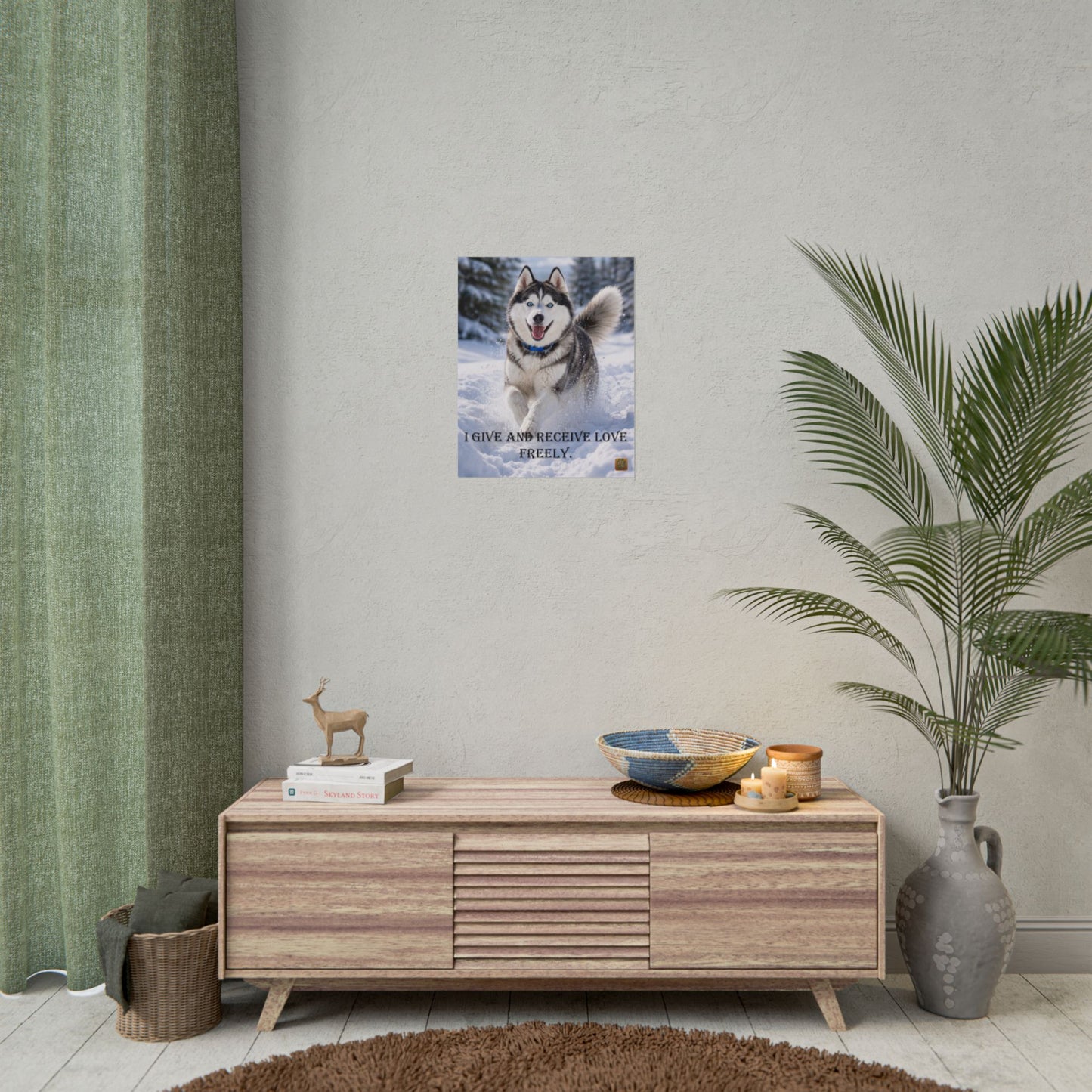 Husky Winter Poster - "I Give and Receive Love Freely" Inspirational Rolled Wall Art