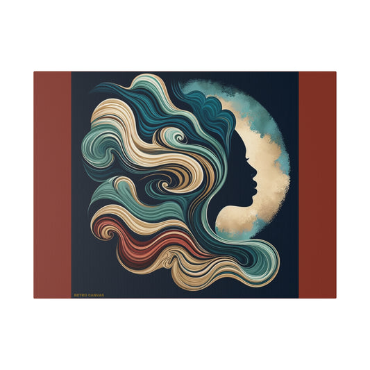 Luna de Noche Abstract Wall Art on Burnt Umber Stretched Canvas