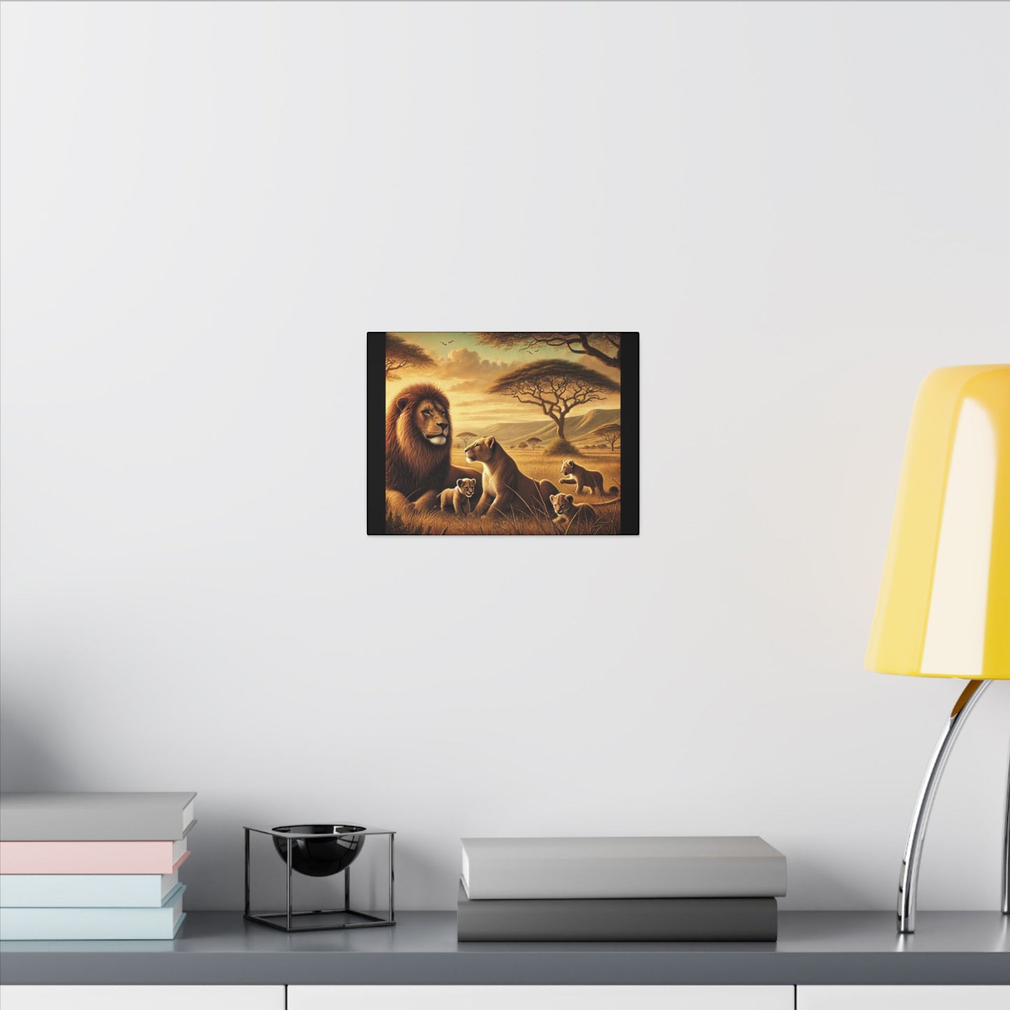Majestic Lion Family- Black Canvas, Animal Wall Art, Nursery Idea
