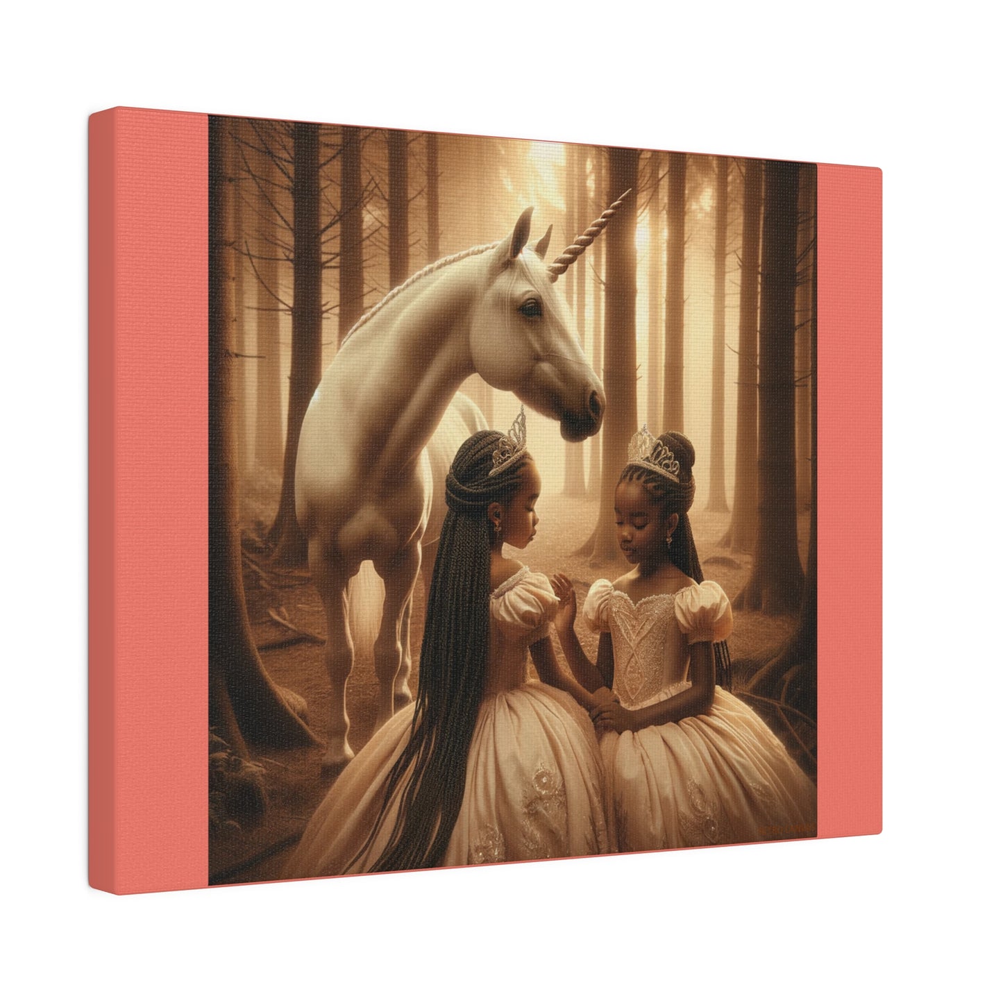 Princesses and Unicorn - Salmon Stretched Canvas