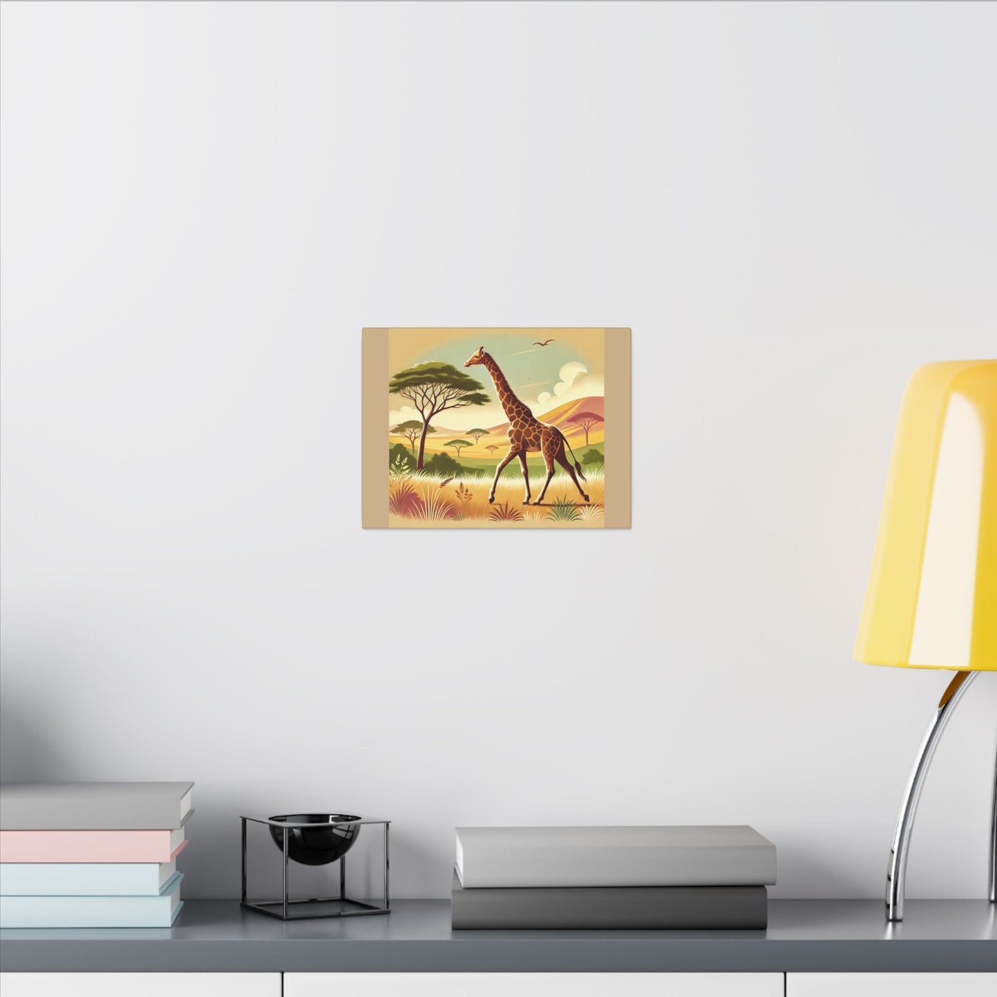 Giraffe Portrait on Savanna Summer Tan Canvas