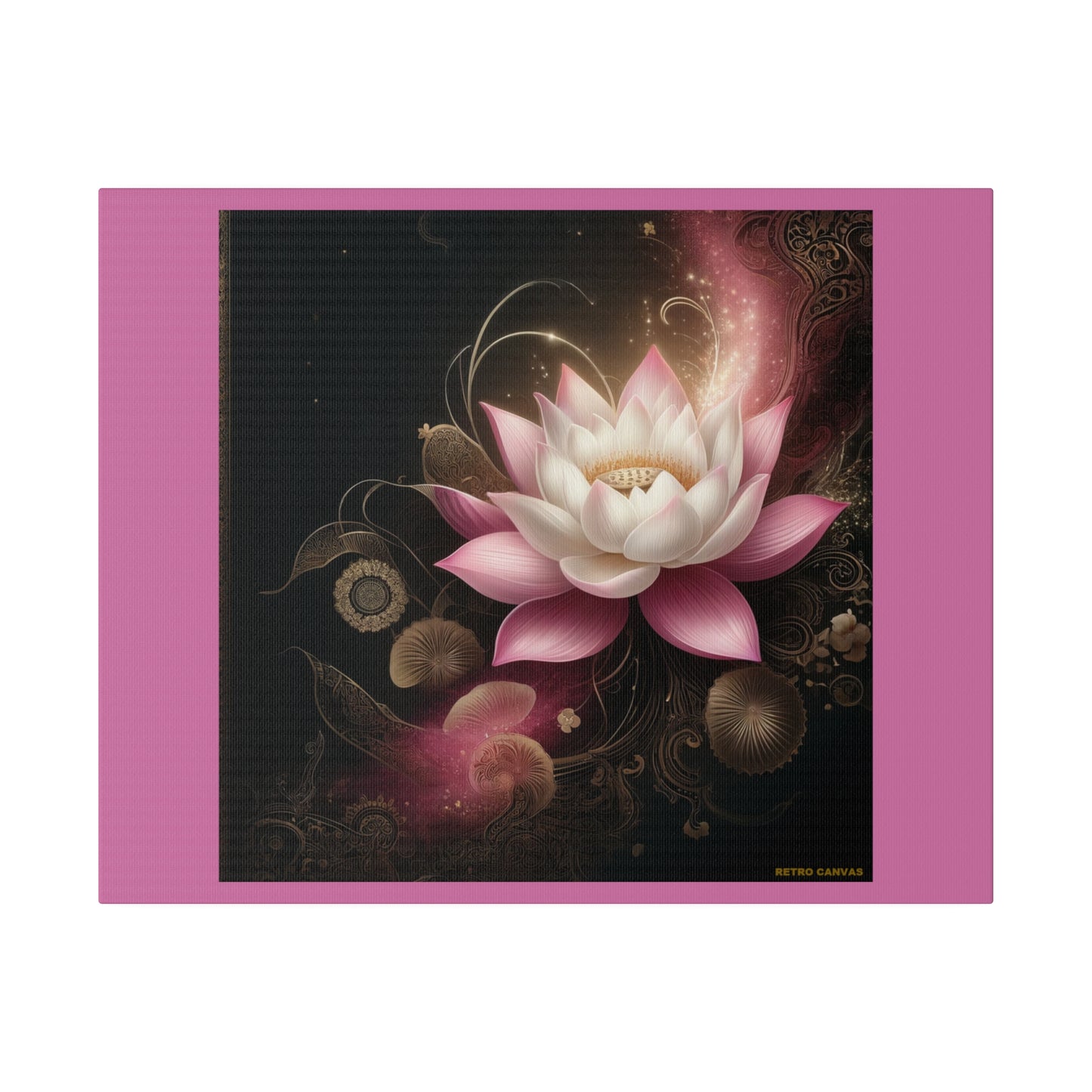 Ethereal Lotus Wall Art on Pink Stretched Canvas