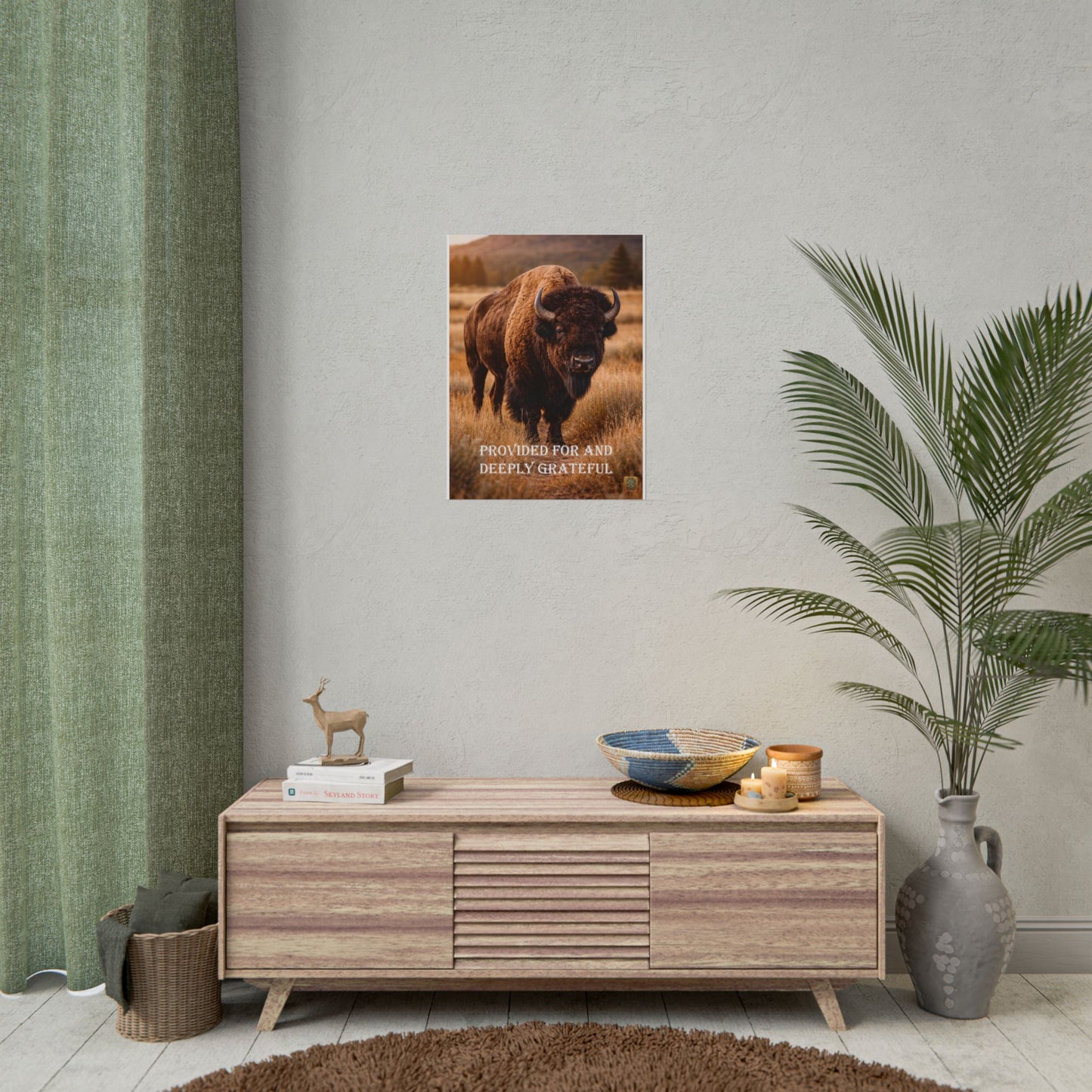 Buffalo Poster — "Provided For and Deeply Grateful" Rustic Wildlife Wall Art