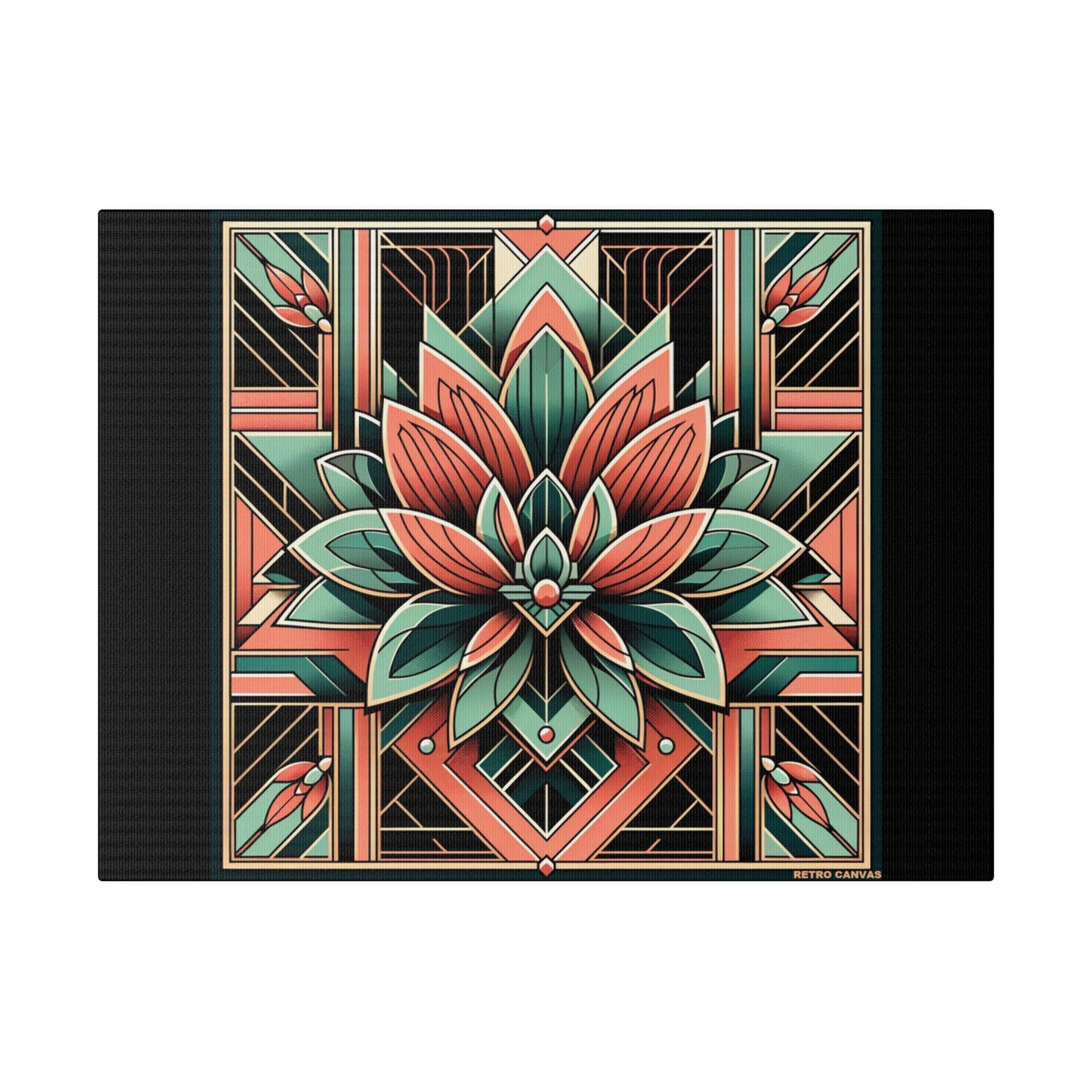 Lotus Art Deco Wall Art on Black Stretched Canvas