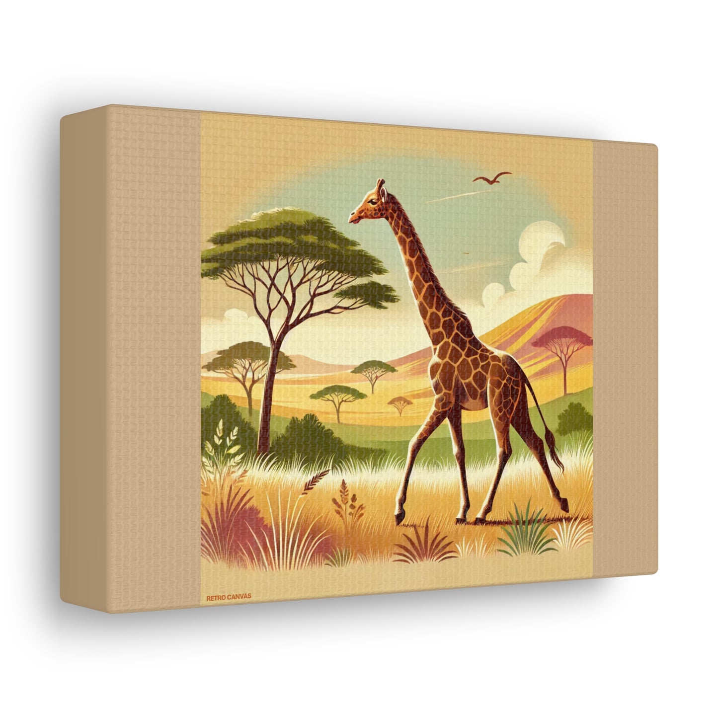 Girafe dans la forêt - Toile de jute beige