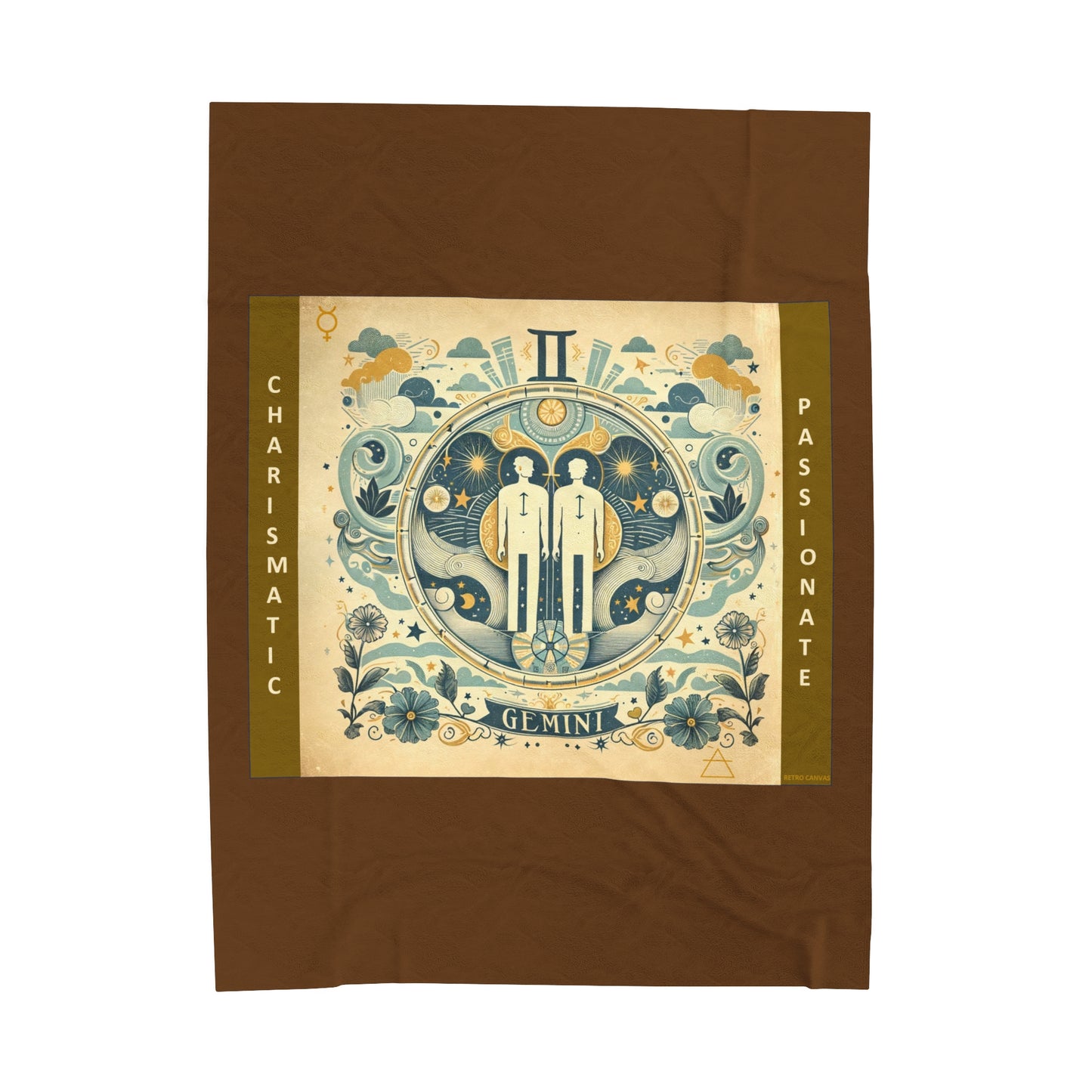 Vintage Gemini Zodiac - Brown Velveteen Plush Blanket