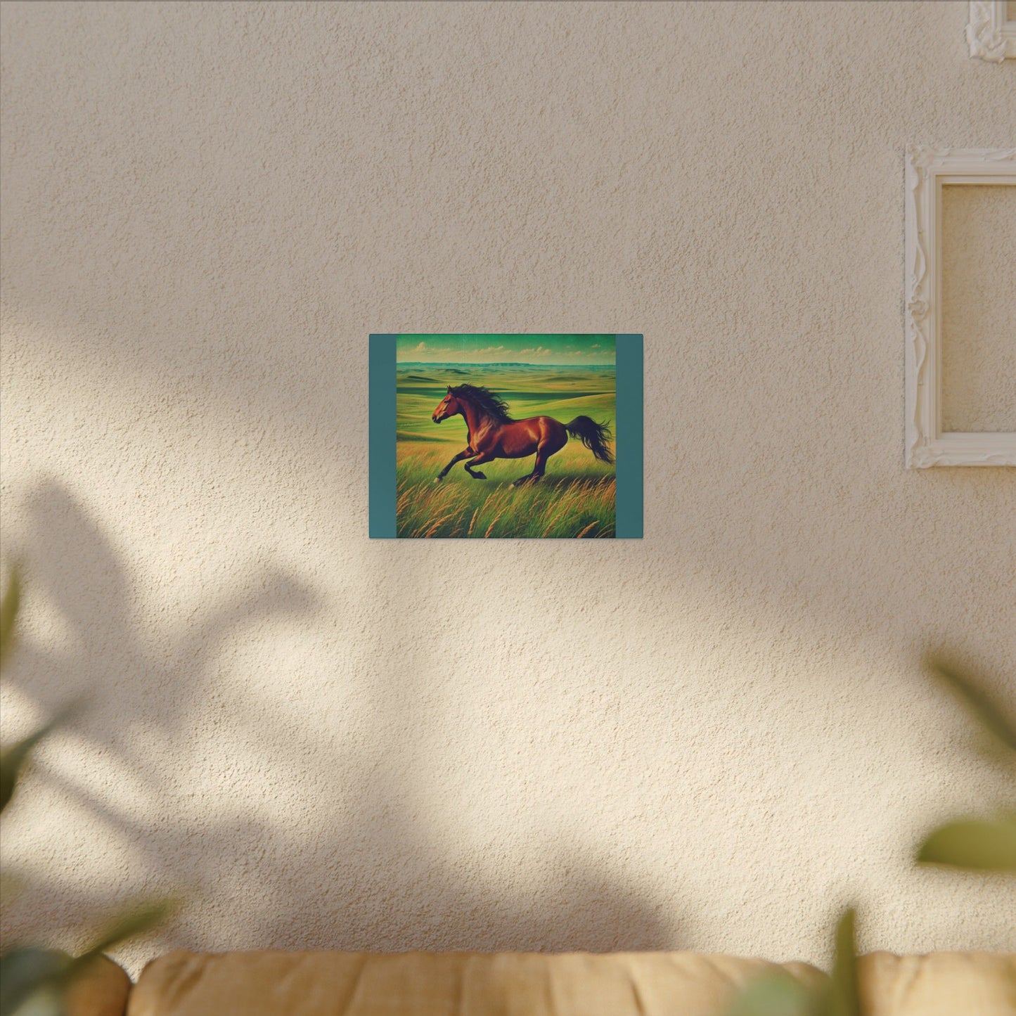 Vintage Green Canvas Gallery Wraps - Running Horse in Open Prairie