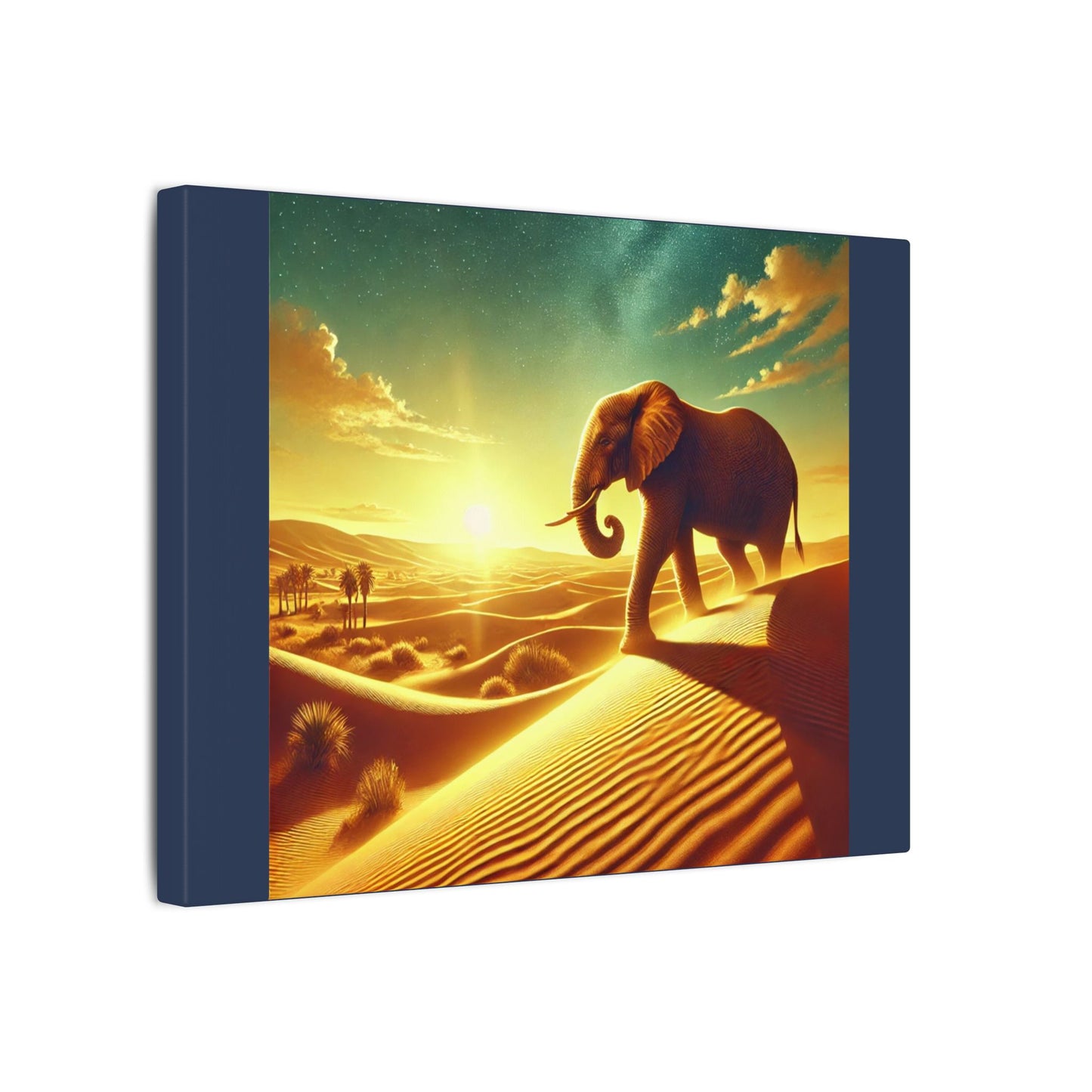 Elephant Starry Night -Vintage Blue Canvas