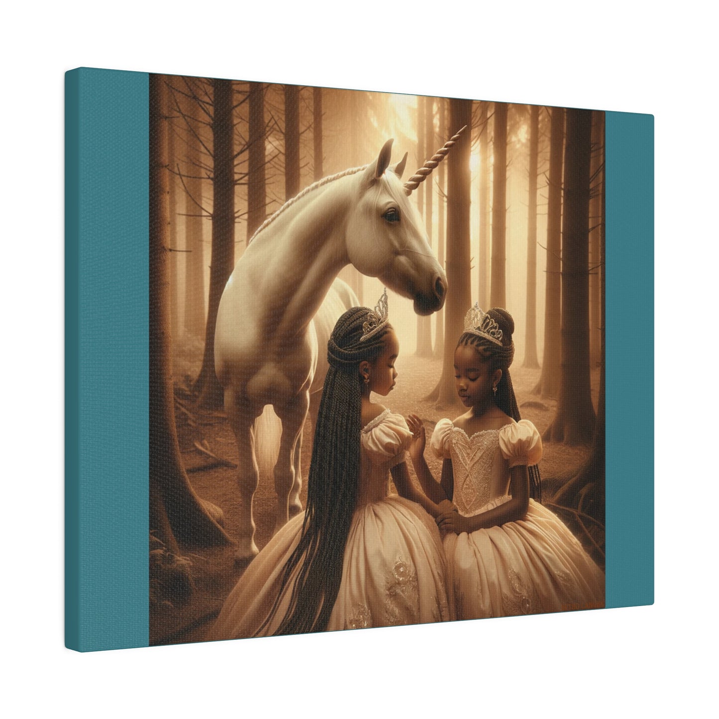 Princesses and Unicorn - Vintage Green Stretched Canvas