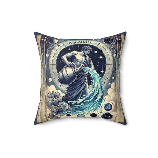 Aquarius Vintage - Coussin carré avec fermeture éclair