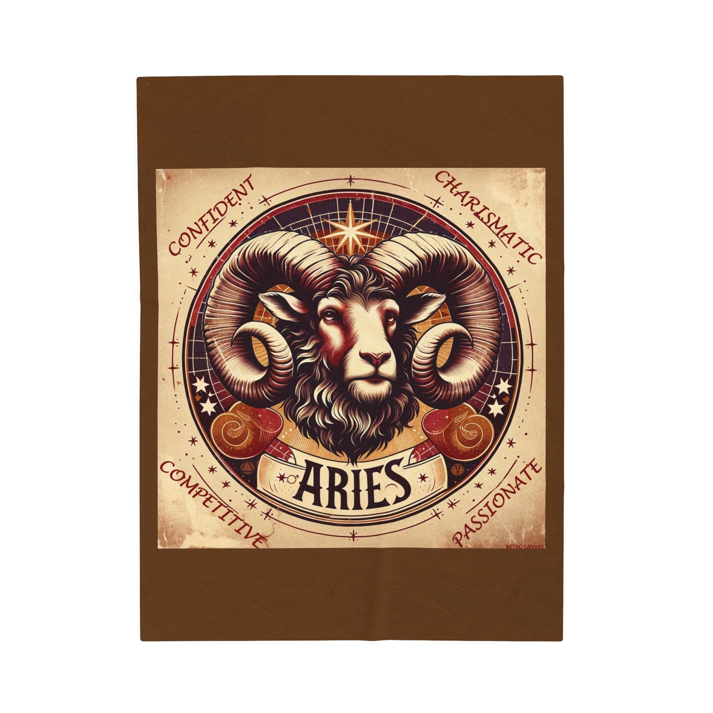 Vintage Aries Zodiac - Brown Velveteen Plush Blanket