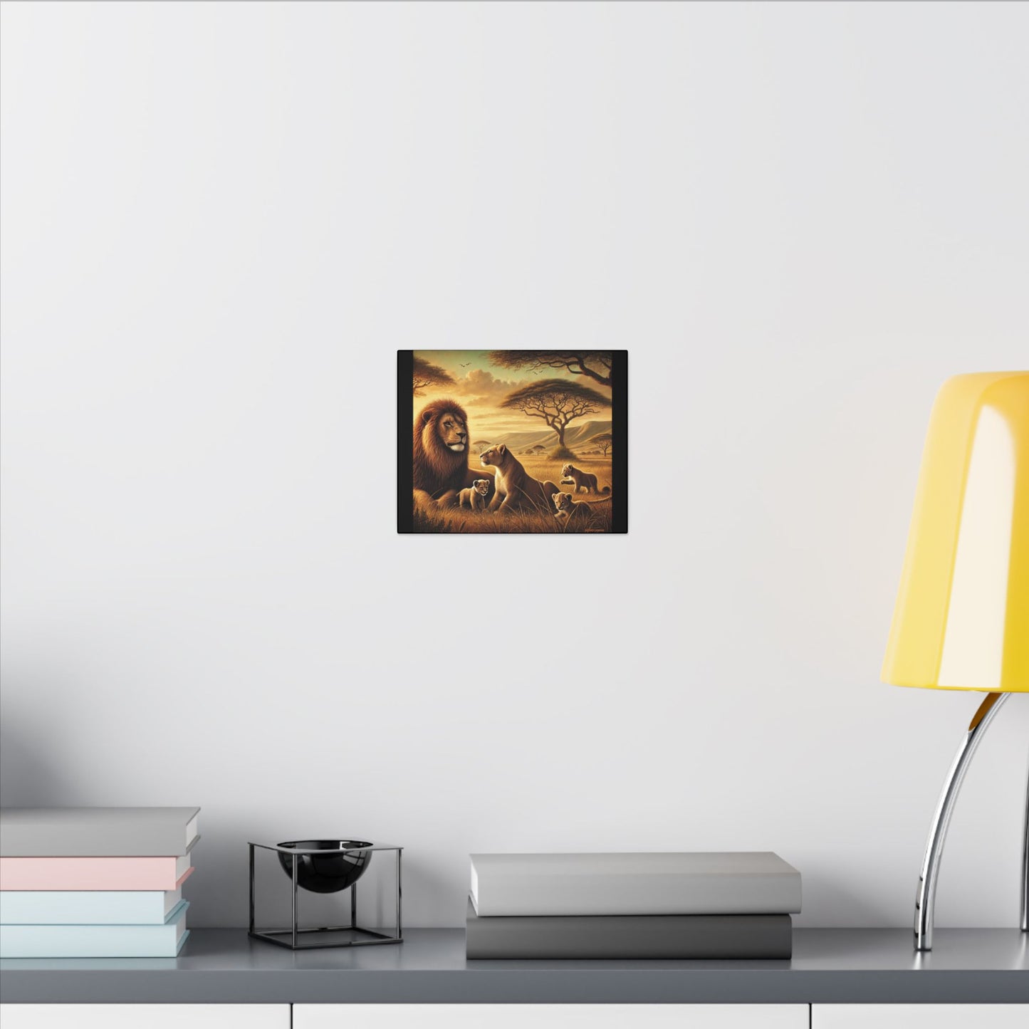Majestic Lion Family- Black Canvas, Animal Wall Art, Nursery Idea