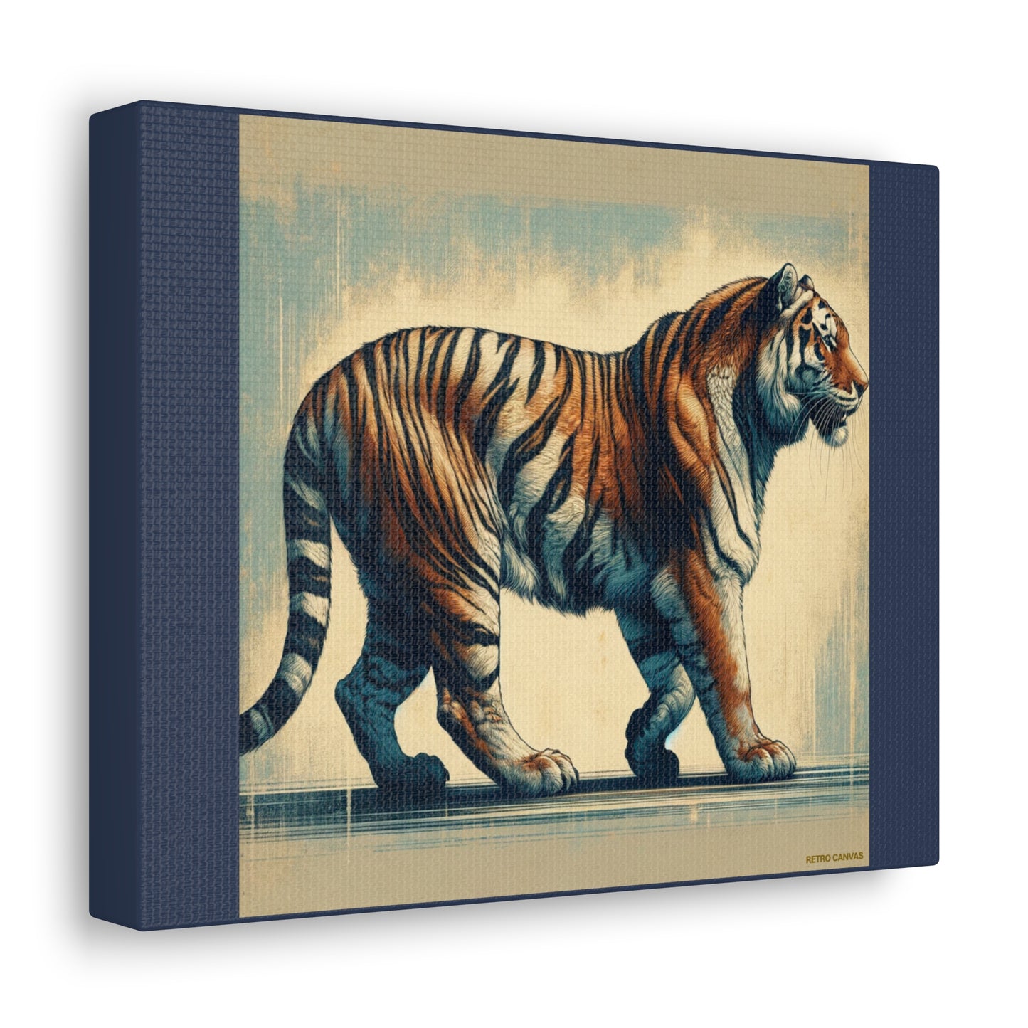 Tiger Safari Animal Wall Art - Blue Canvas