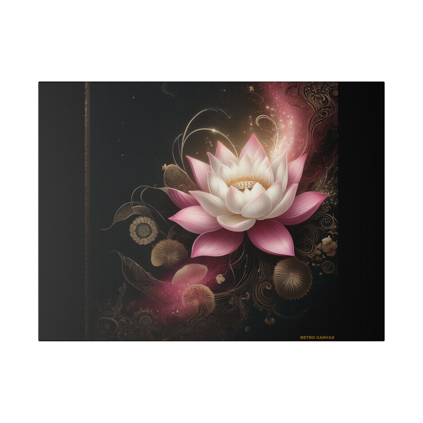 Ethereal Lotus Wall Art on Black Stretched Canvas