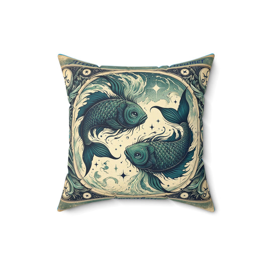 Vintage-Styled Pisces -Turquoise Broadcloth Pillow