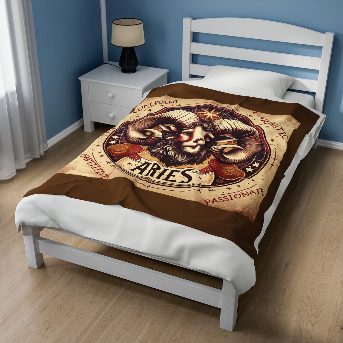 Vintage Aries Zodiac - Brown Velveteen Plush Blanket