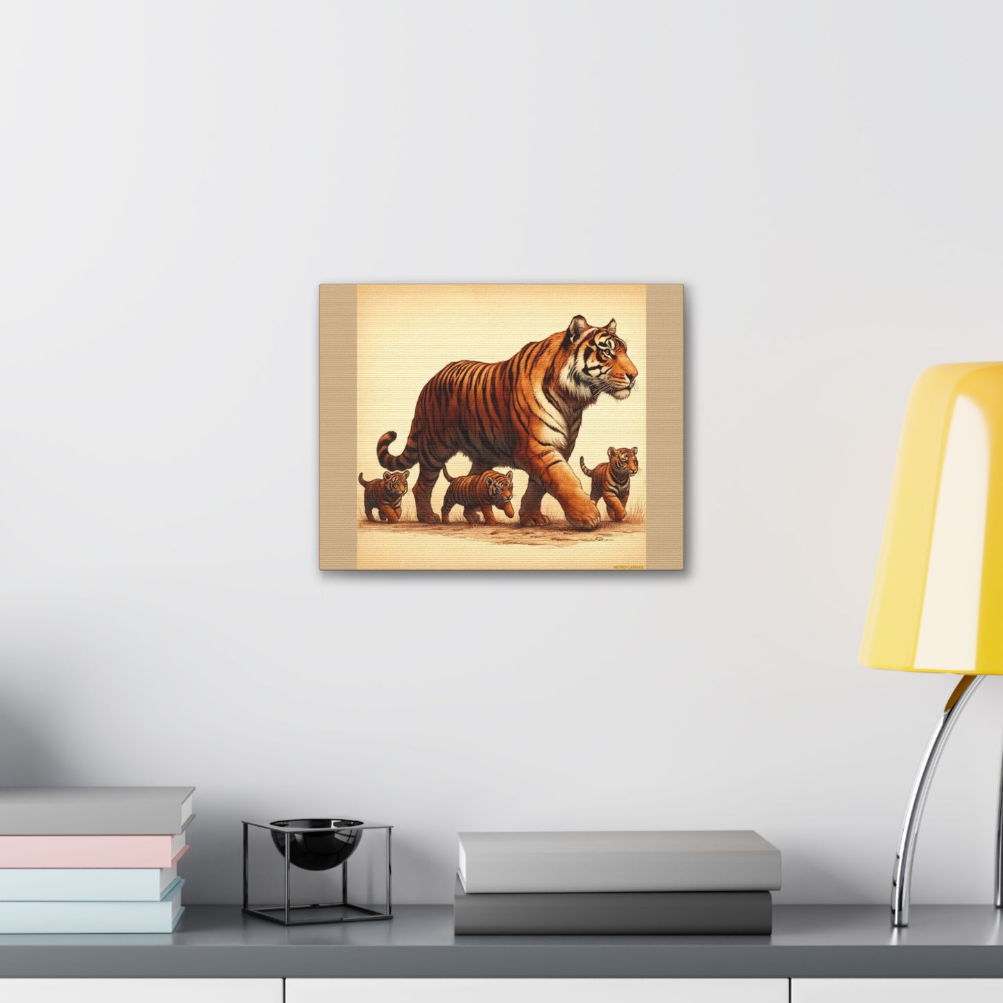 Tiger Family Animal Wall Art - Tan Canvas