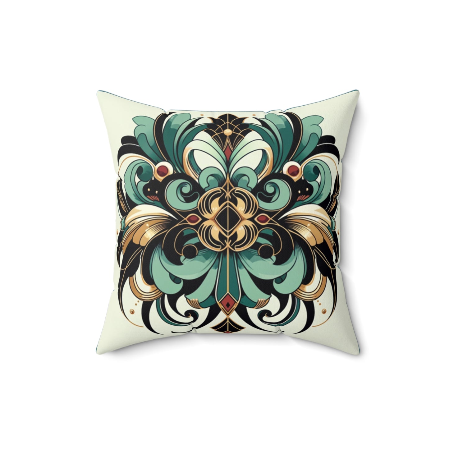 Flower -Green Gold Black-Vintage Green Broadcloth Pillow