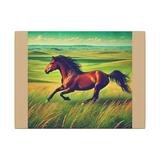 Canvas Gallery Wraps - Running Horse in Open Prairie Tan Canvas