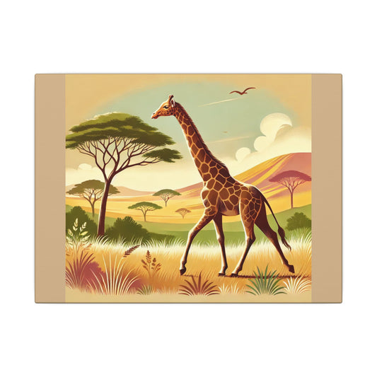 Giraffe Portrait on Savanna Summer Tan Canvas