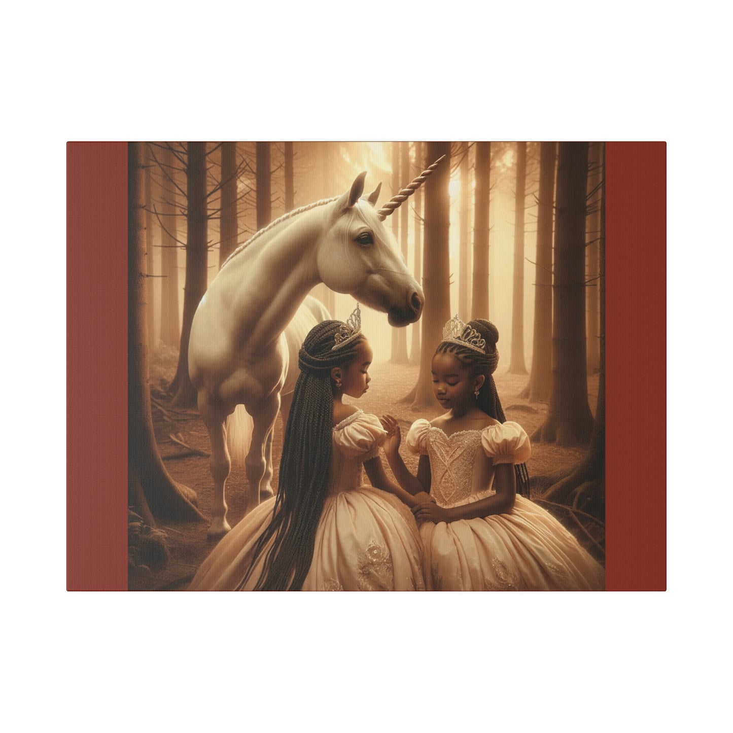 Princesses and Unicorn - Burnt Umber Stretched Canvas