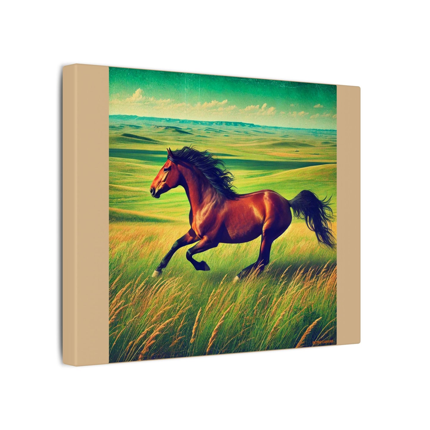 Canvas Gallery Wraps - Running Horse in Open Prairie Tan Canvas