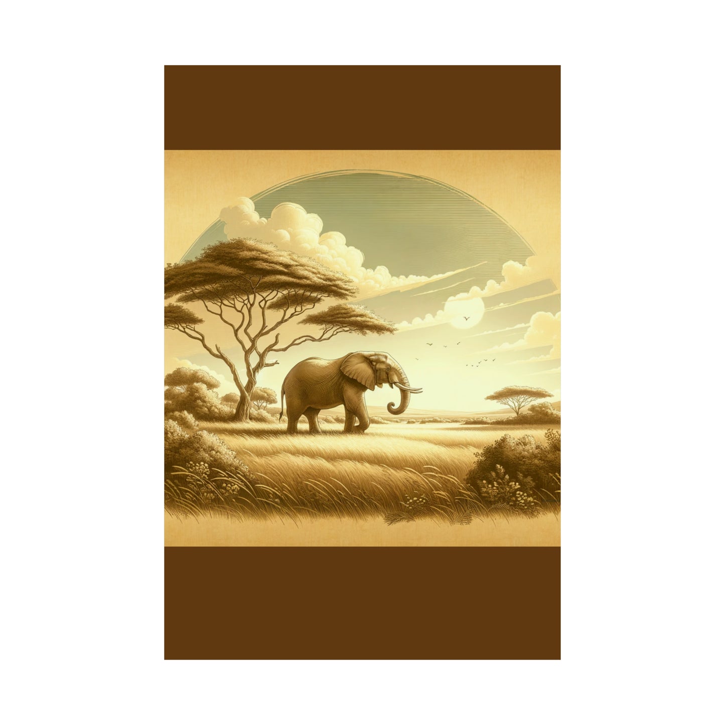 Elephant Safari Poster Art for Kids Room Wall Art for Nursery| Brown Matte Poster