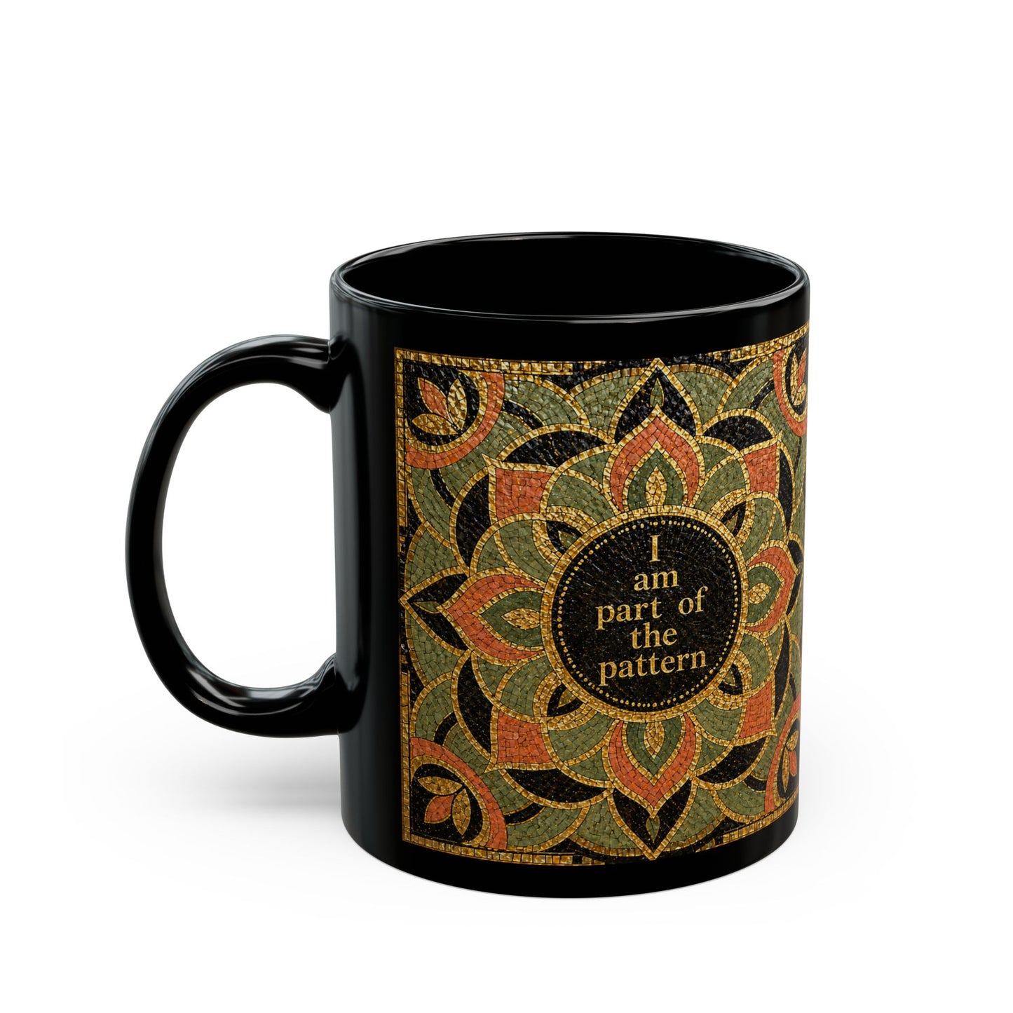 Meditation Mandala Black Mug — Yoga Lotus Pattern Coffee Cup (11oz)