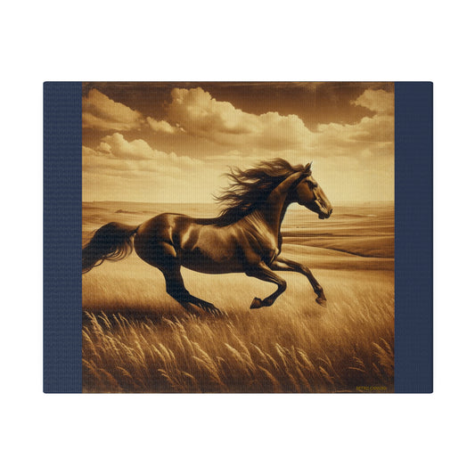 Running Horse Wall Art Horse Lovers Art |Vintage Blue Matte Stretched Canvas