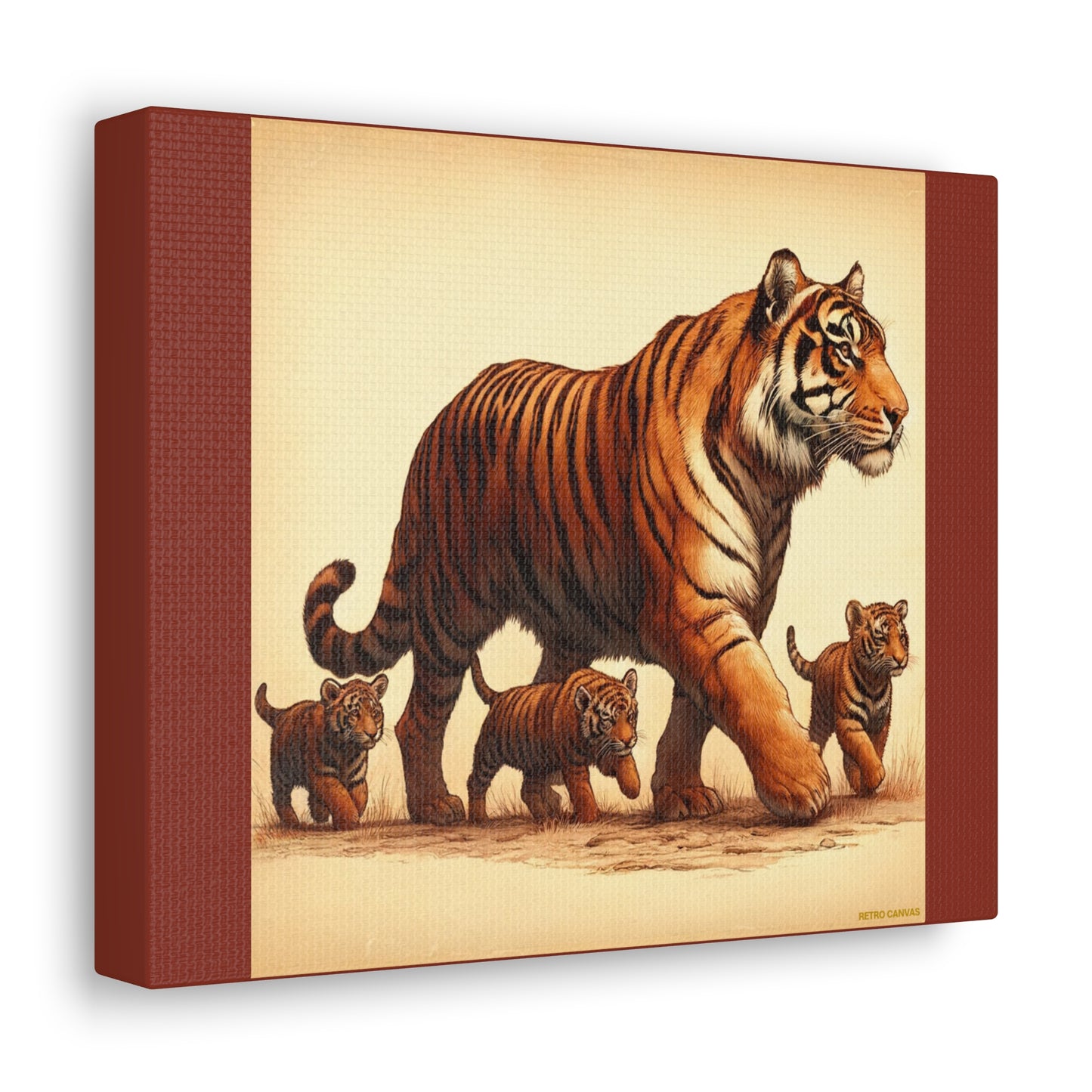 Tiger Family Animal Wall Art - Burnt Umber Canvas