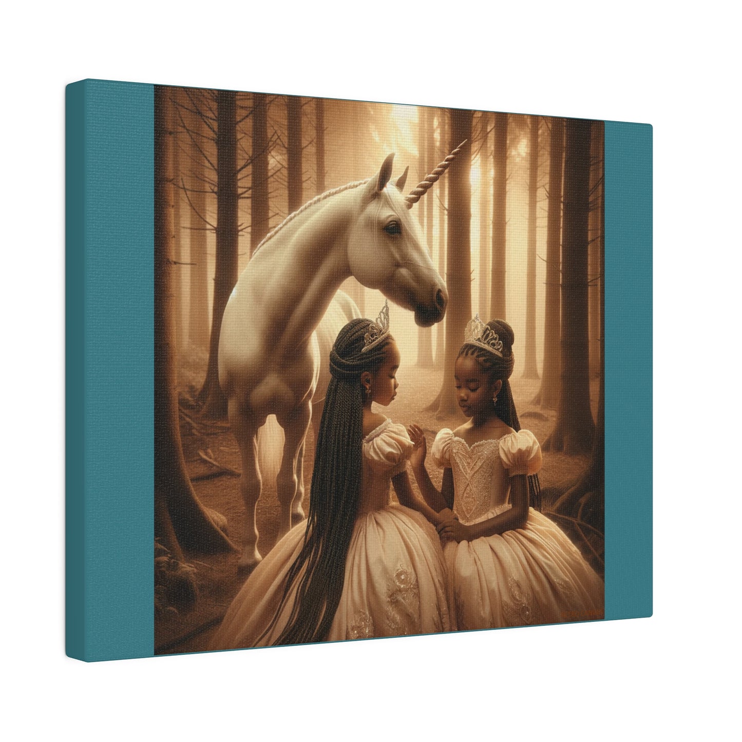 Princesses and Unicorn - Vintage Green Stretched Canvas