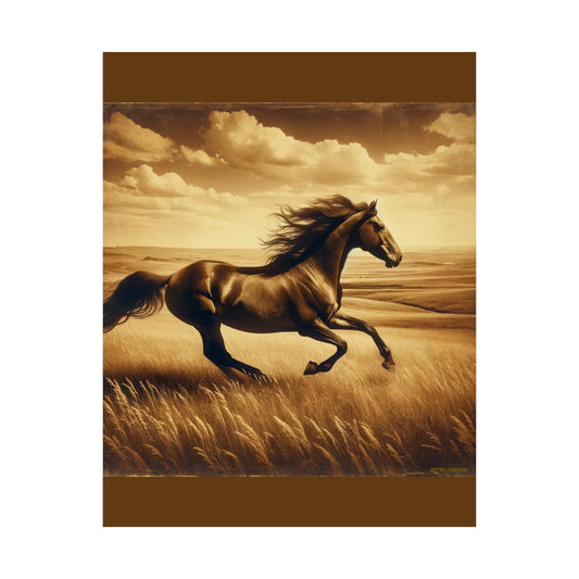 Running Horse Animal Wall Art - Brown Matte Poster