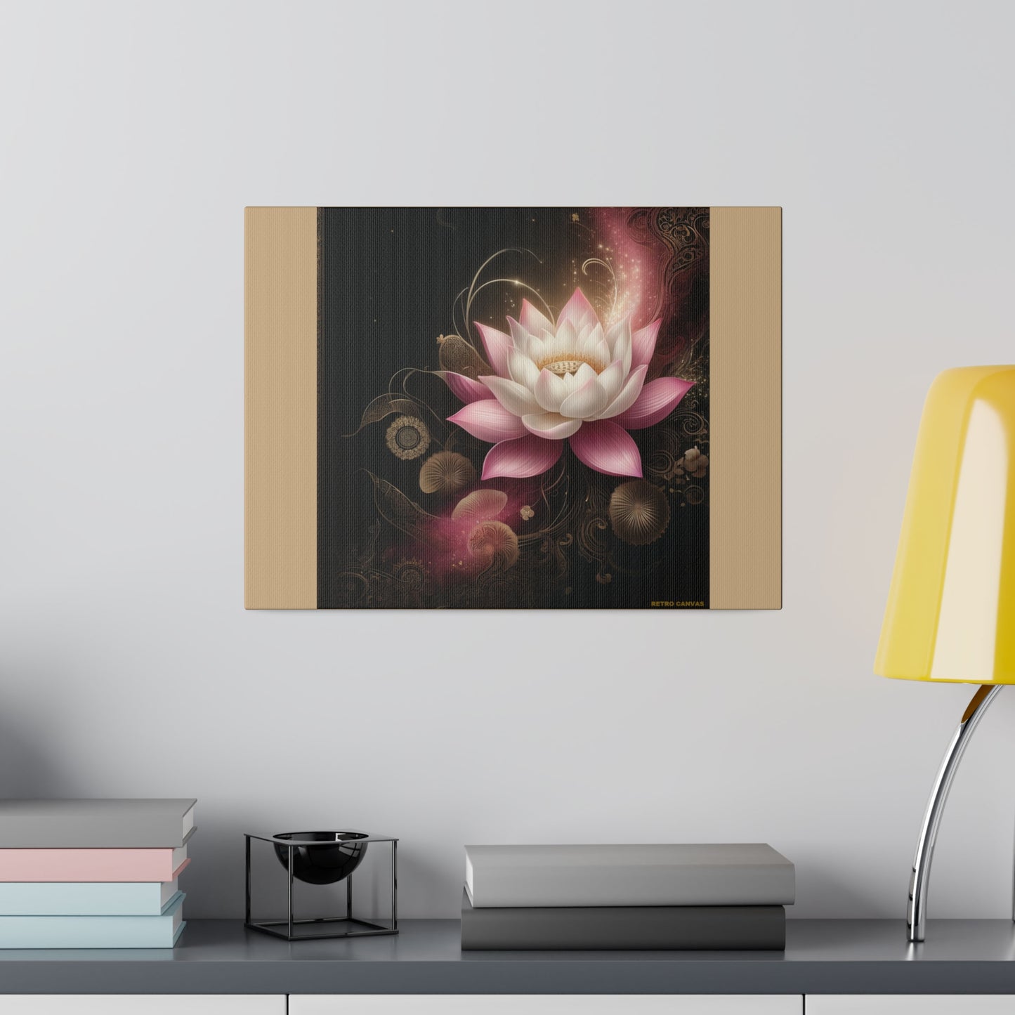 Ethereal Lotus Wall Art on Tan Stretched Canvas