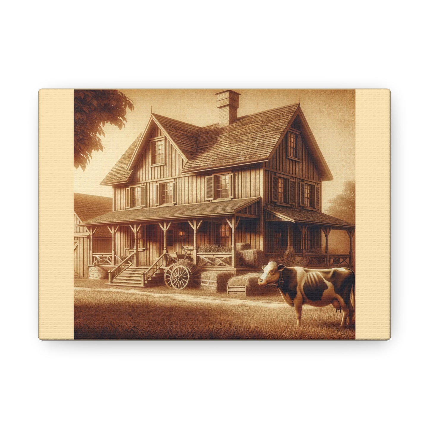 Farmhouse and Cow - Canvas Wrap