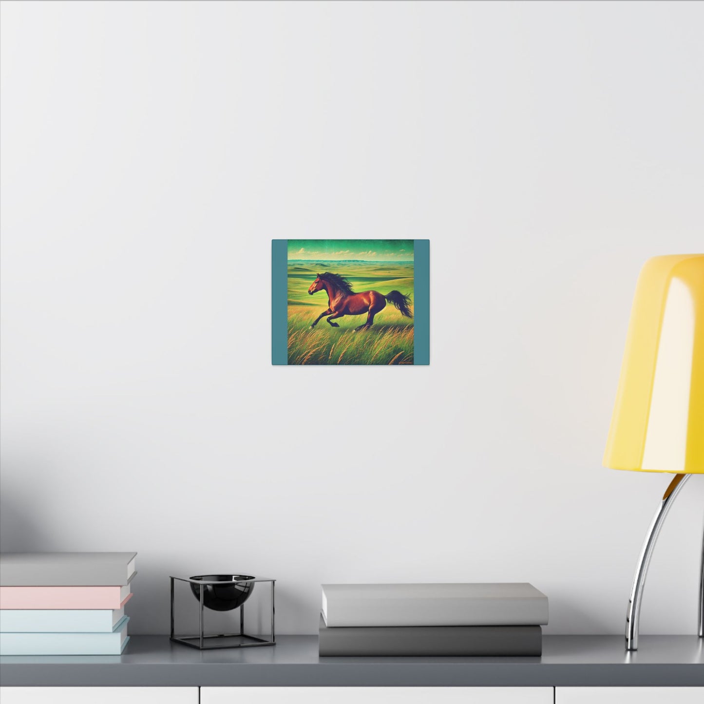 Vintage Green Canvas Gallery Wraps - Running Horse in Open Prairie