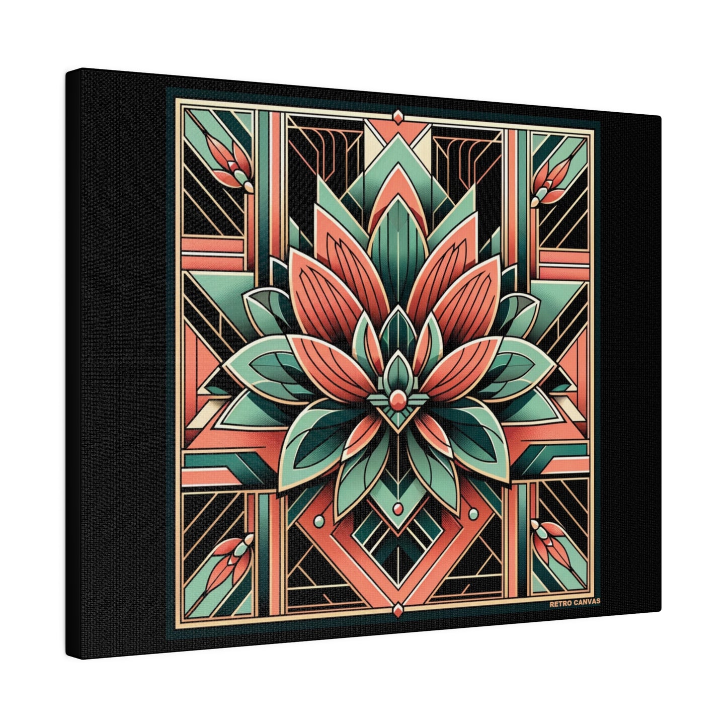 Lotus Art Deco Wall Art on Black Stretched Canvas