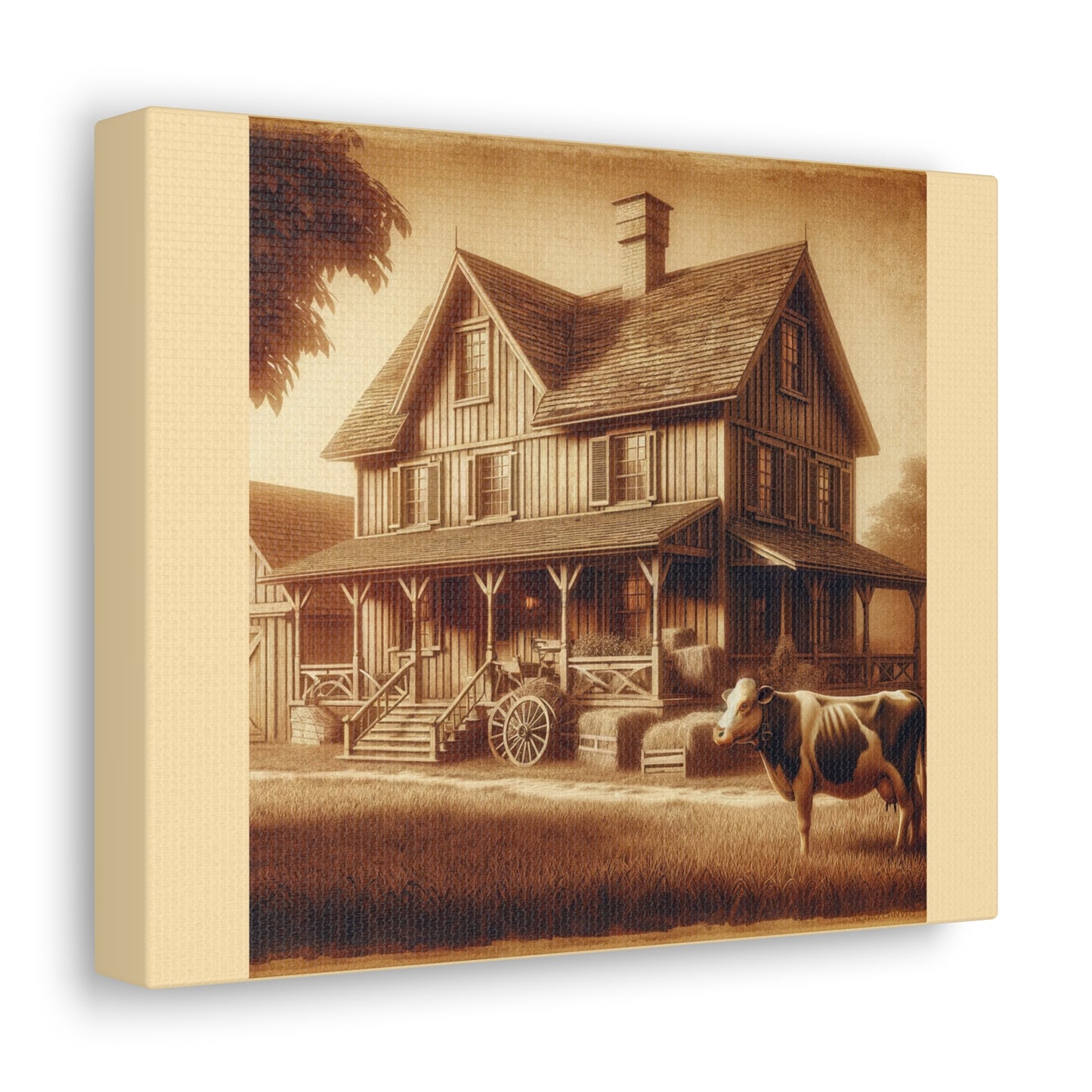 Farmhouse and Cow - Canvas Wrap