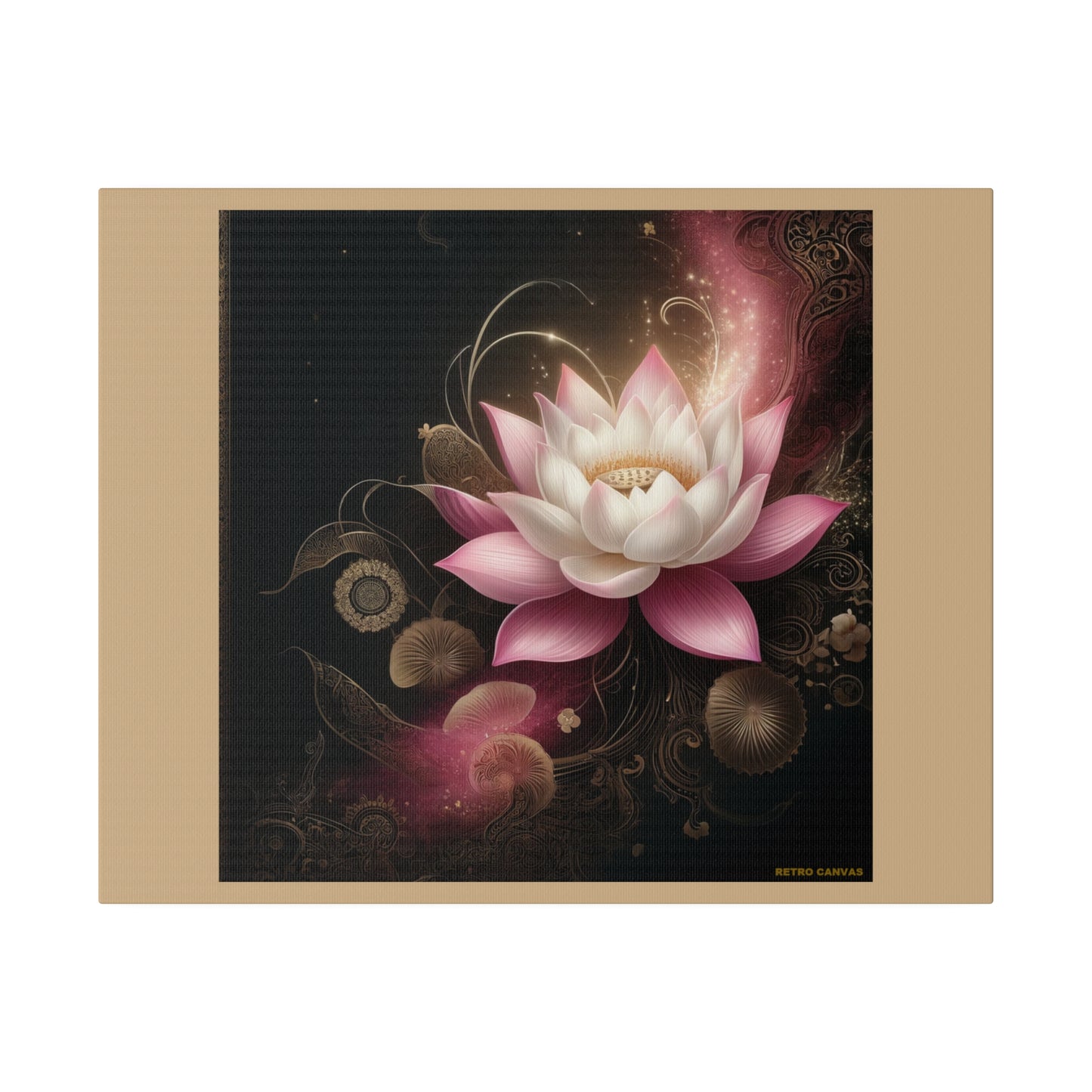 Ethereal Lotus Wall Art on Tan Stretched Canvas