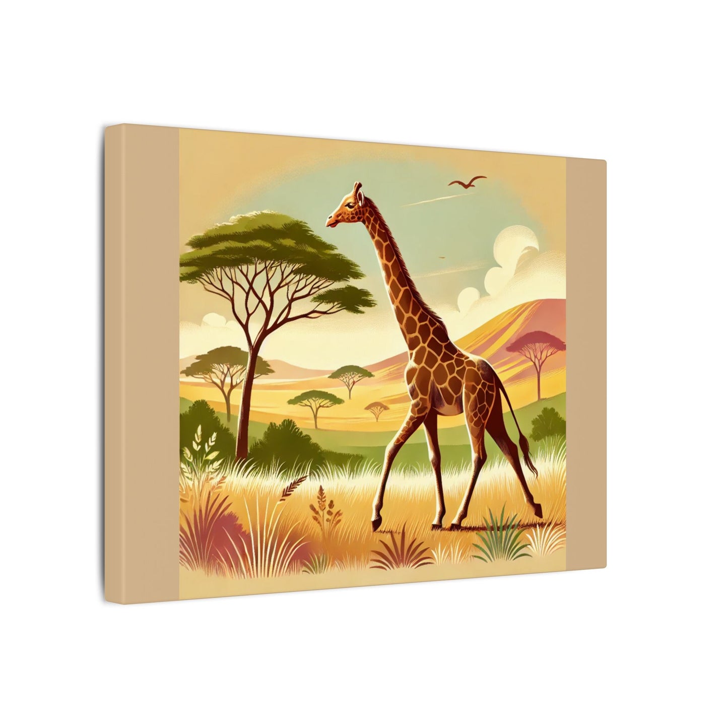 Giraffe Portrait on Savanna Summer Tan Canvas