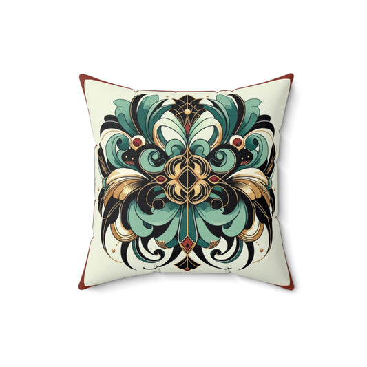 Flower -Green Gold Black-Burnt Umber Broadcloth Pillow