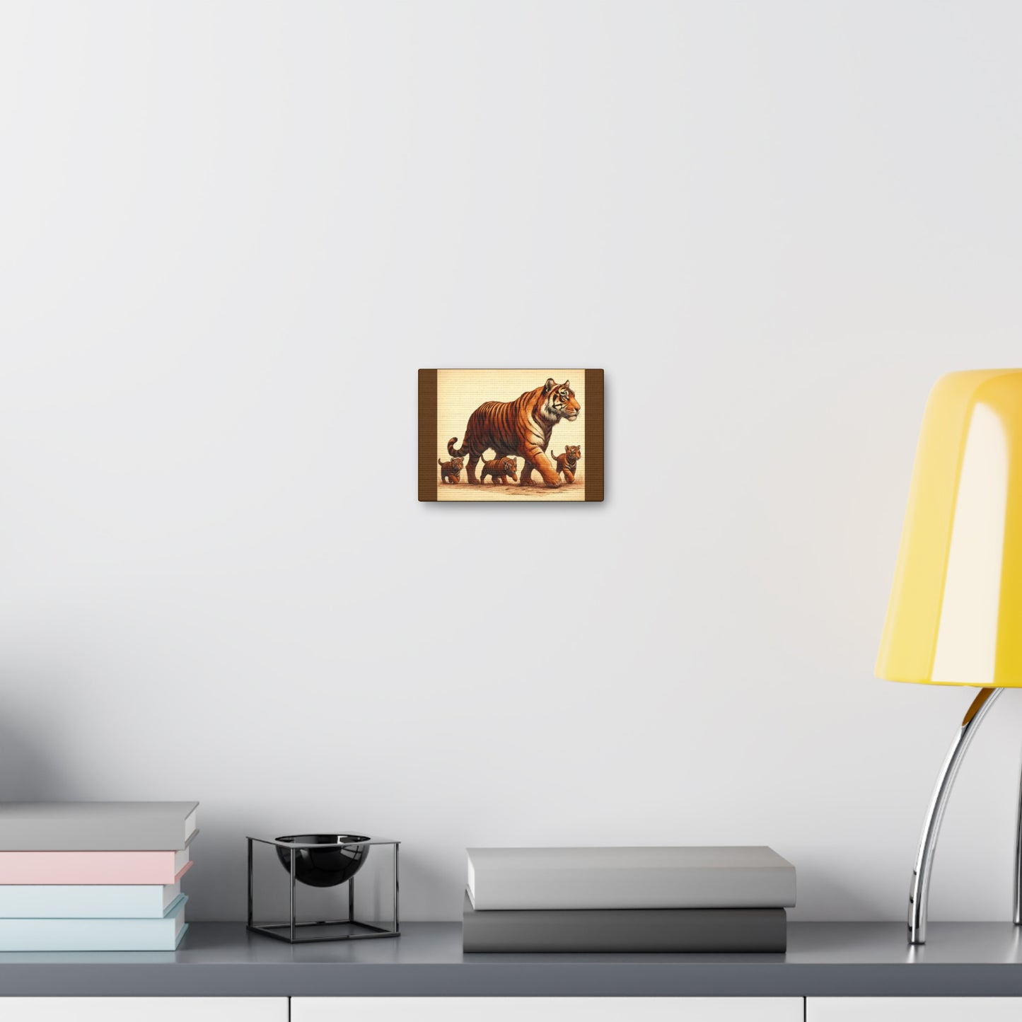 Tiger Family Animal Wall Art - Brown Canvas